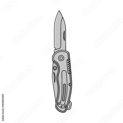Detailed illustration depicting a folding pocketknife, presenting an aesthetic for outdoor adventures and practical toolkit equipment