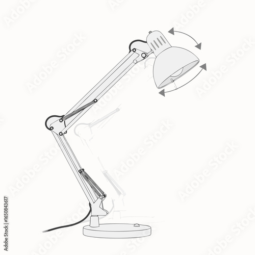 Adjustable desk lamp technical drawing offering flexible positioning capabilities diagram