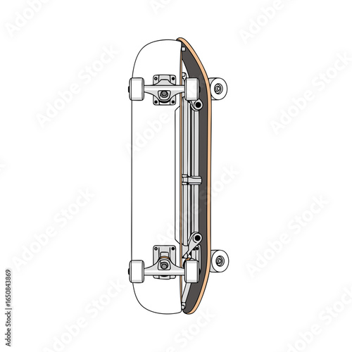 Isolated minimalist skateboard illustration, showcasing a vintage-inspired design with clean lines and neutral tones perfect for digital designs