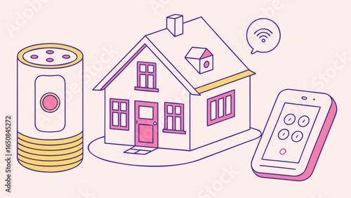 Smart home technology concept with house phone and smart speaker