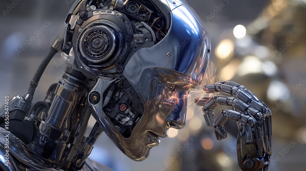 Fototapeta premium Futuristic Robot AI Thinking with Metal, and Technology.