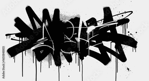 Dynamic urban graffiti art with bold black strokes and dripping paint effect, ideal for edgy designs and creative street art projects.