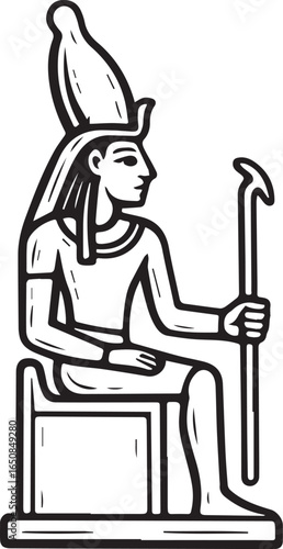 Tattoo design of an Egyptian god sitting on a throne
