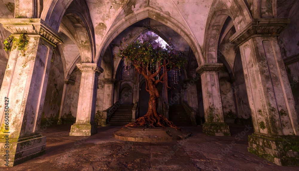 Fototapeta premium Arched dungeon with a crystal tree