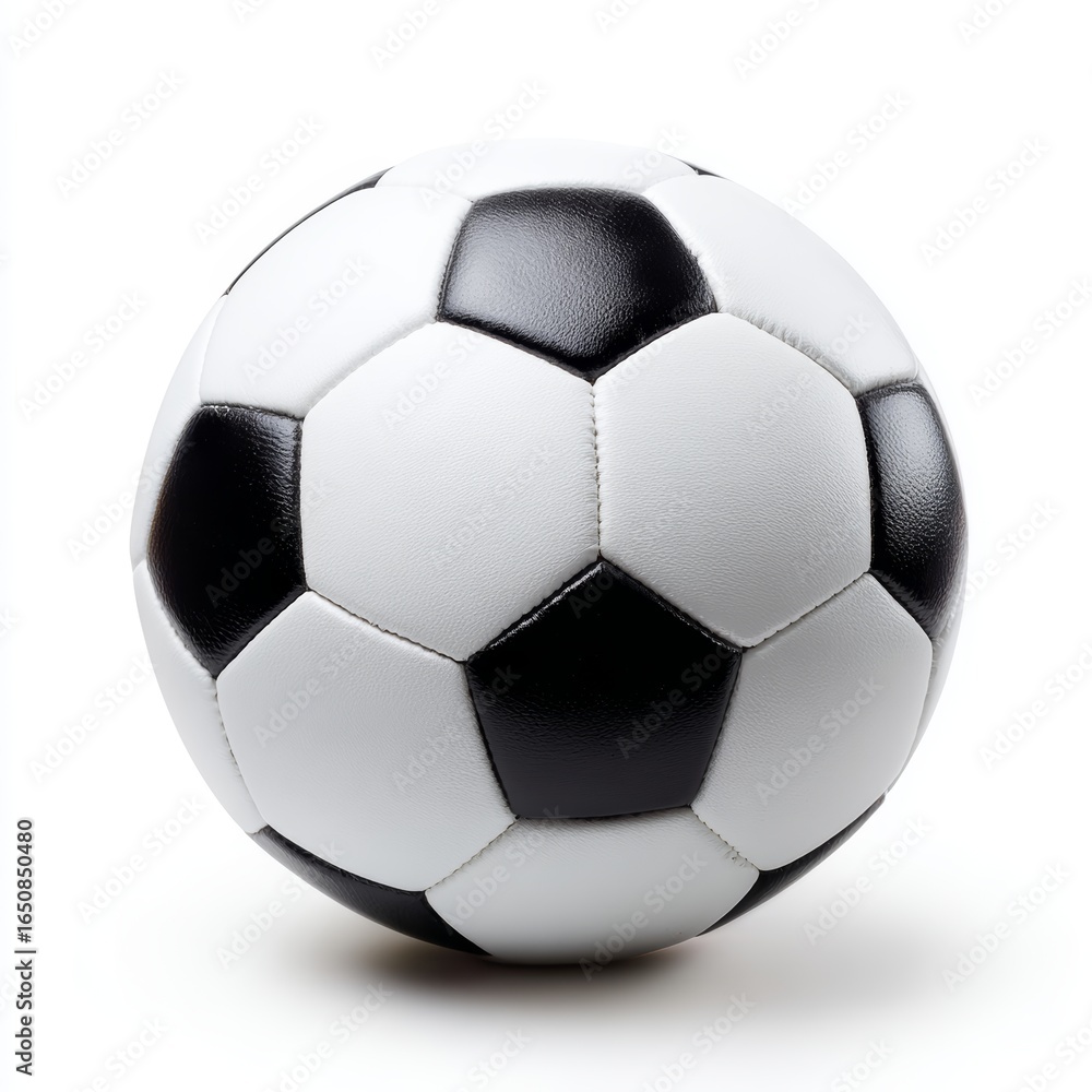 Naklejka premium A close-up shot of a classic soccer ball. The ball is made of white and black panels