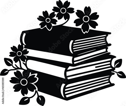 vector art of a stack of books adorned with flower