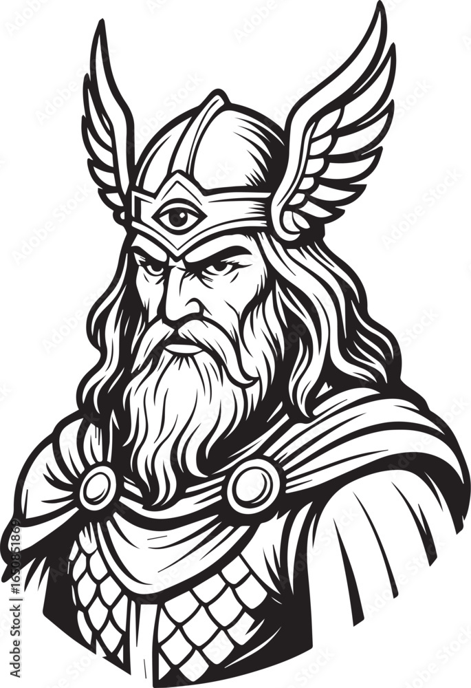 Obraz premium Tattoo design of a Heimdal with a winged helmet