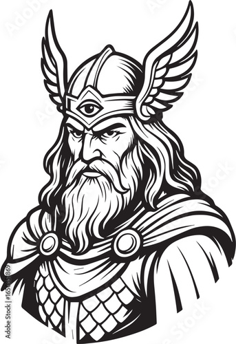 Tattoo design of a Heimdal with a winged helmet