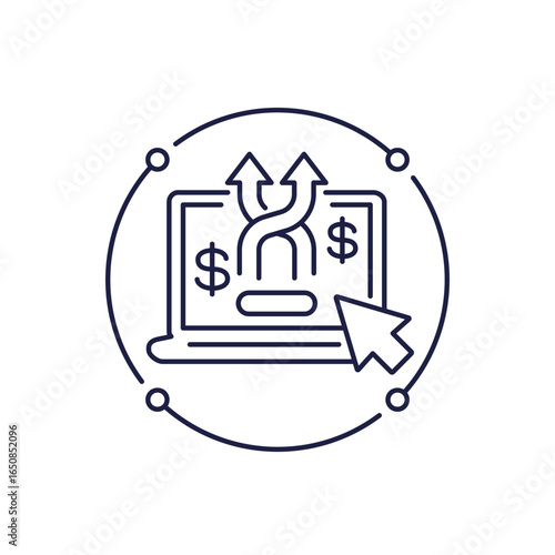 Cross-selling icon with a laptop in line design