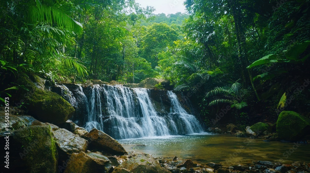Obraz premium A hidden waterfall in a tropical jungle