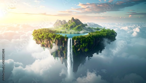 Dreamlike island floats among the clouds