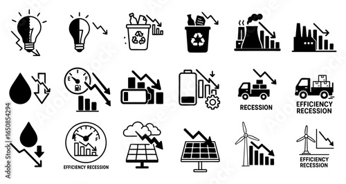 efficiency recession concept. Icons representing efficiency, recession, and sustainability concepts.