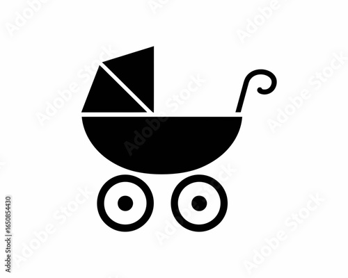 Classic baby carriage silhouette isolated on white background