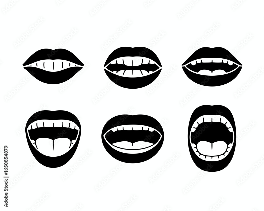 custom made wallpaper toronto digitalCollection of six black mouth and teeth silhouettes isolated on white background silhouette