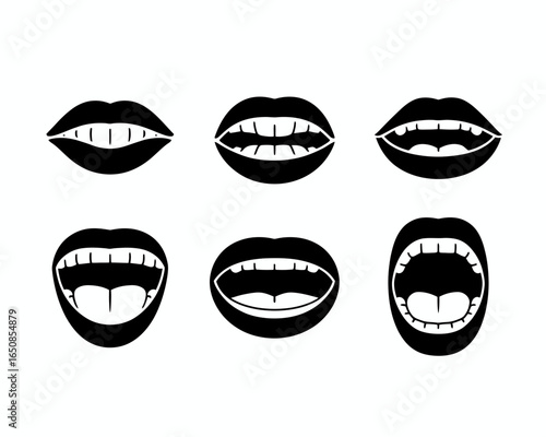 Wallpaper Mural Collection of six black mouth and teeth silhouettes isolated on white background silhouette Torontodigital.ca