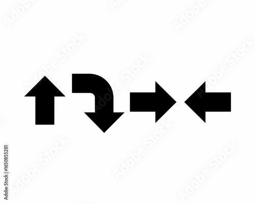 Collection of black arrow silhouettes indicating direction and movement isolated on white background silhouette