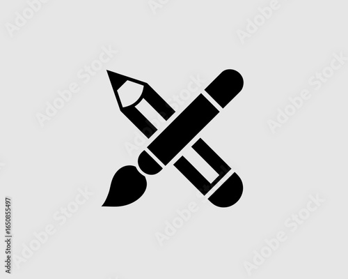 Creative tools pencil and paintbrush silhouette isolated on white background