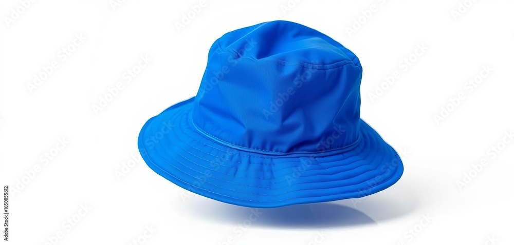Fototapeta premium A vibrant blue bucket hat floats against a stark white backdrop, clean, illustration