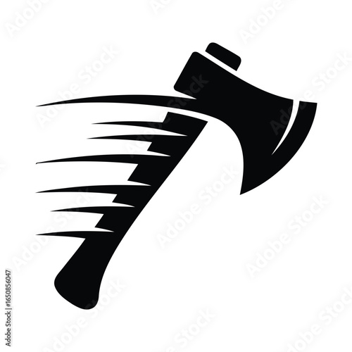 Dynamic black axe silhouette with motion lines isolated on white background