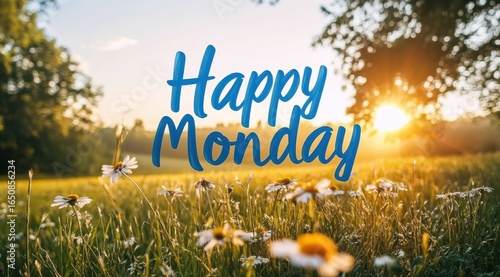 Happy Monday Greeting with Flowers and Sunshine