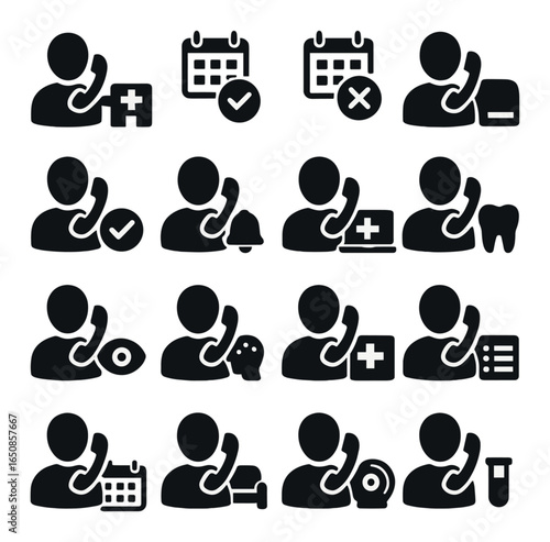 Silhouette icons representing medical and calendar communication themes