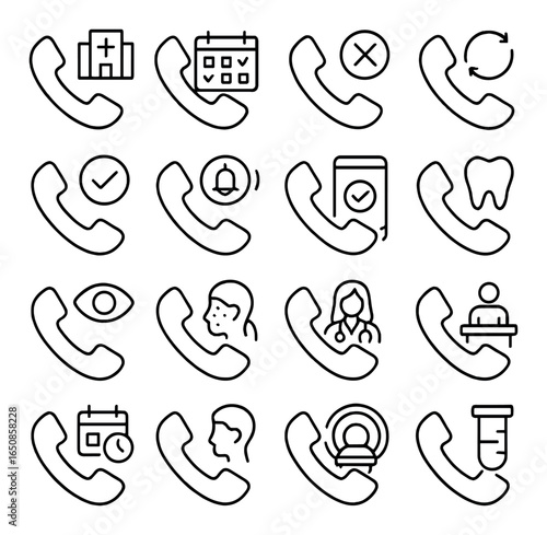 Set of phone call icons for medical and appointment services