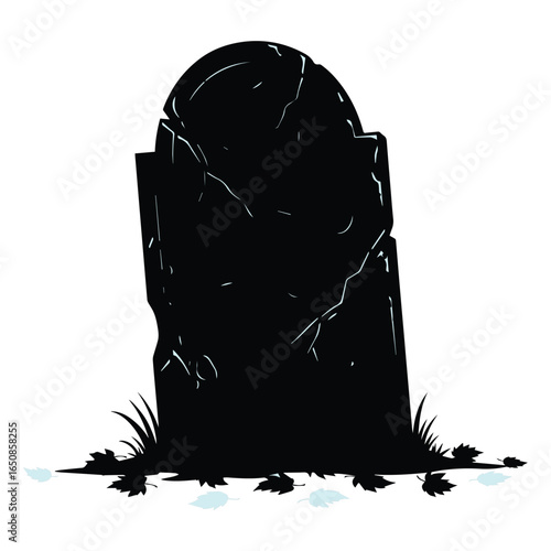 gothic dark haunted graveyard, cracked concrete tombstone, fallen leaves, gloomy night, moody atmospheric, dramatic lighting, digital art