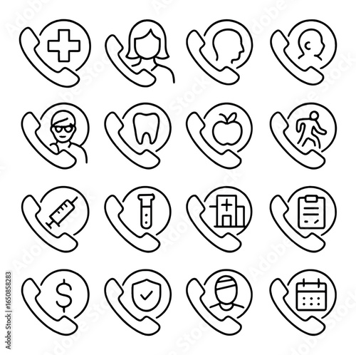 Phone icons for medical services and healthcare illustration