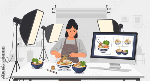 Food photography setup showcases culinary creation with artistic composition