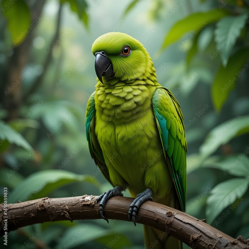 Fototapeta premium Close-Up of Colorful Parrot on Branch in Tropical Jungle