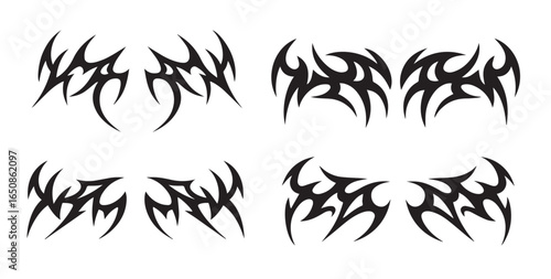 y2k neo tribal sigilism tatto pack. Flame shape in liquid mercury. abstract neo tribal cyber sigil gothic melted modern burn form, design element. 2d vector illustration