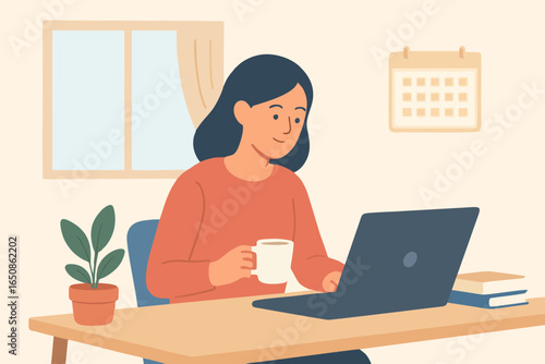 Flat illustration of young professionals working together in modern coworking space with open interior.