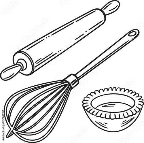 Vector illustration of a kitchen tool, a stainless steel wire whisk, isolated on a white background