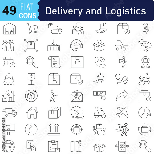 Delivery and Logistics line icons set including Shipping, Courier, and Freight Services Icons Pack