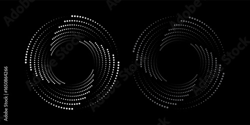 Dotted circular logo. circular concentric dots isolated on the white background. Halftone fabric design