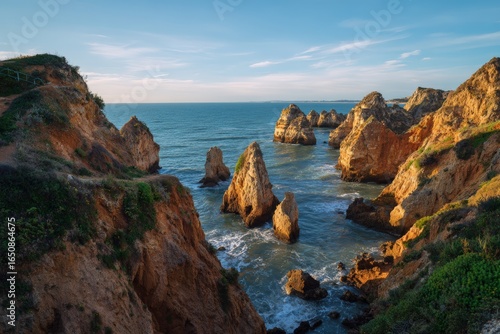 Cliffs and sea stacks in algarve coast