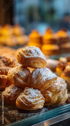 A detailed shot of sfogliatelle pastries in Naples