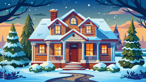 House front draped in snow, winter storm's silence blankets the scene