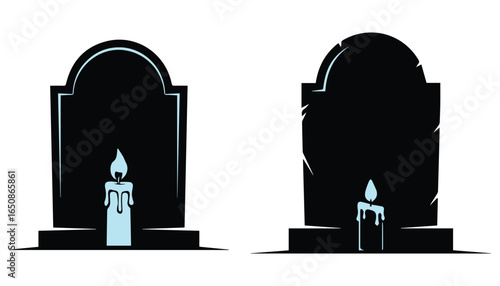 gravestone, mausoleum, memorial, candle, darkness, gothic, somber, moody, monochrome, illustration, digital art
