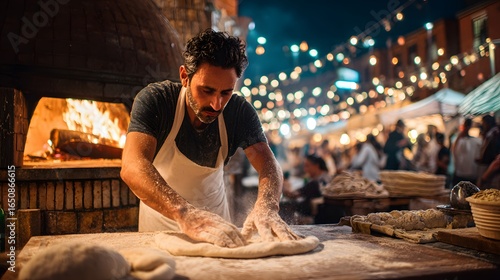 	Neapolitan pizza chef at a street food festival