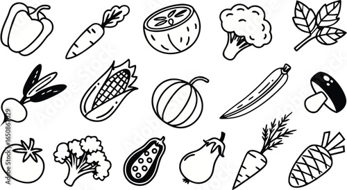 Vibrant hand-drawn vegetables create a fresh, healthy cooking inspiration for vibrant meals