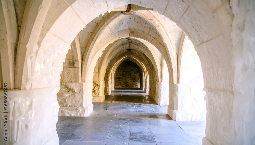 Obraz premium Icy arched dungeon passage glistens