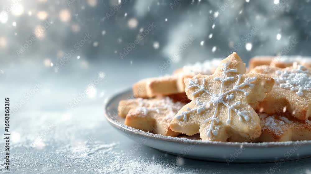 A plate of cookies with a snowflake on top