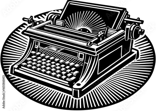 Typewriter Silhouette Outline & Vector