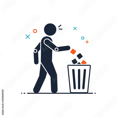 Person discarding waste into a trash receptacle with an active gesture