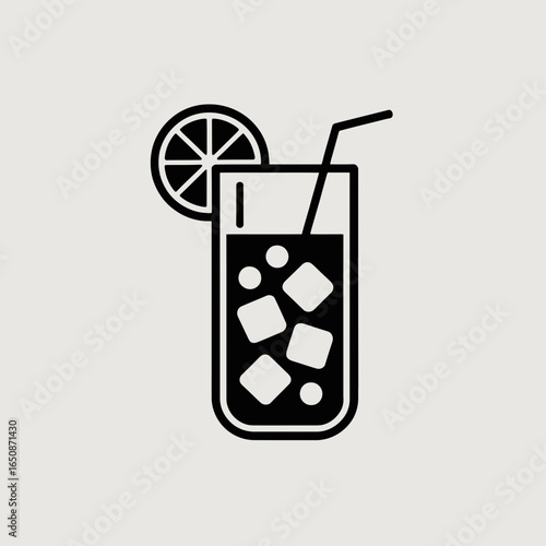 Cocktail Glass Icon – Drink with Straw and Lemon Slice Vector Illustration