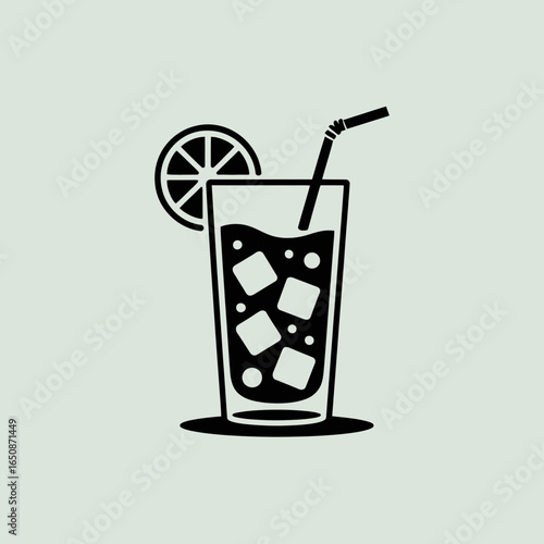 Cocktail Glass Icon – Drink with Straw and Lemon Slice Vector Illustration