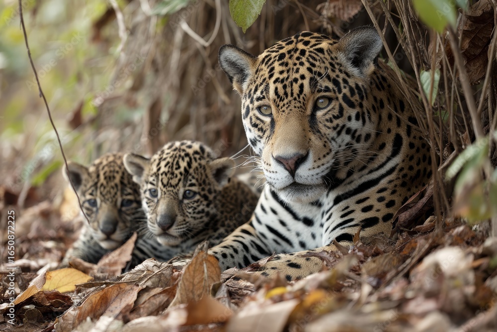 Naklejka premium A jaguar with its cubs