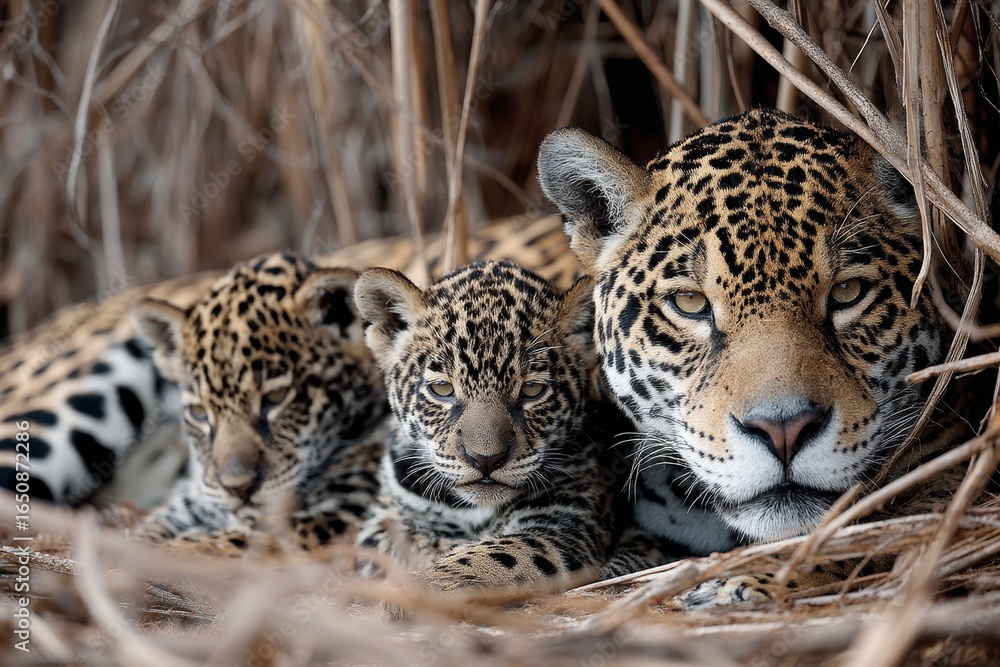 Fototapeta premium A jaguar with its cubs