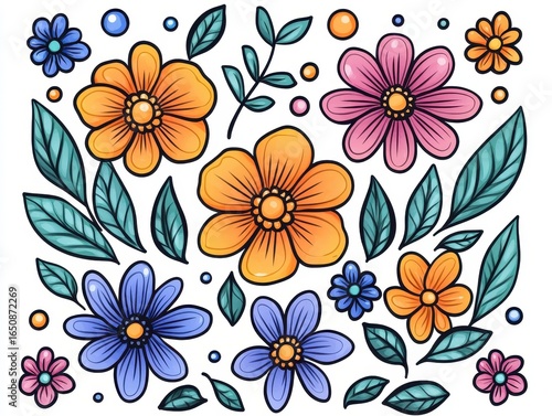Wallpaper Mural Colorful floral design elements, isolated on white, for crafting Torontodigital.ca